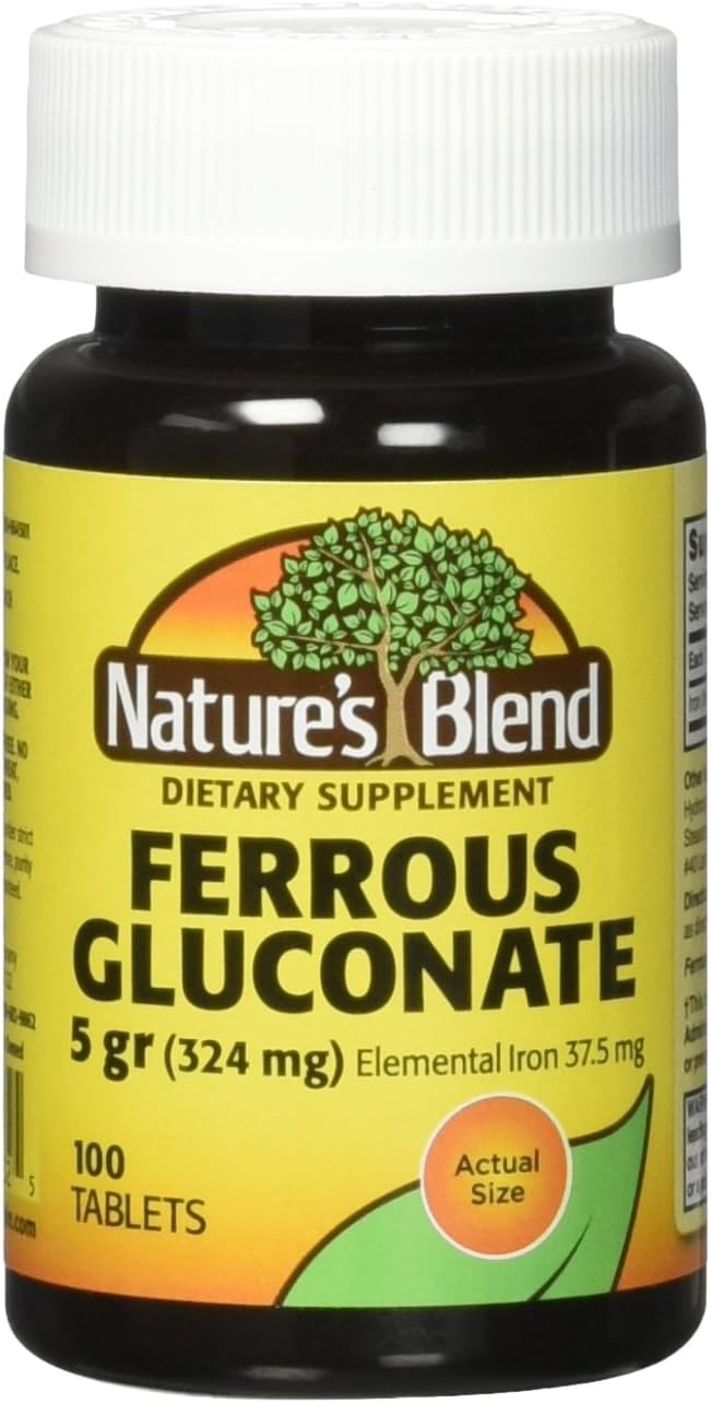 Wuiil - Nature’s Blend – Comprimidos de Gluconato Ferroso 324 mg, 100 Unidades (Pacote com 2) – Comprimidos de Ferro 324 mg – Embalagem Dupla