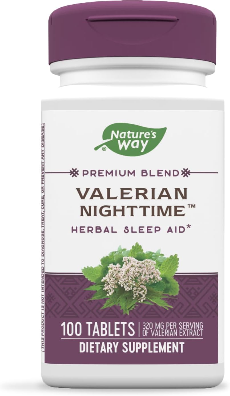 Nature's Way - Nature’s Way Valerian Nighttime – Auxílio Herbal para Dormir, 320 mg por Porção de Extrato de Valeriana, Sem Glúten, 100 Comprimidos