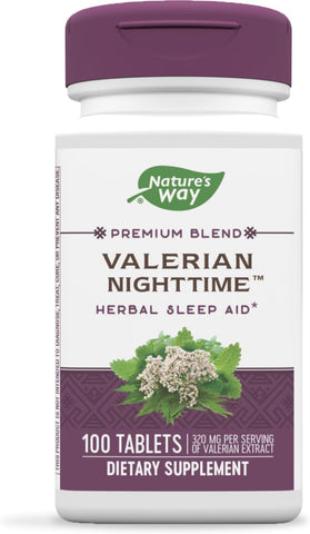 Nature's Way - Nature’s Way Valerian Nighttime – Auxílio Herbal para Dormir, 320 mg por Porção de Extrato de Valeriana, Sem Glúten, 100 Comprimidos