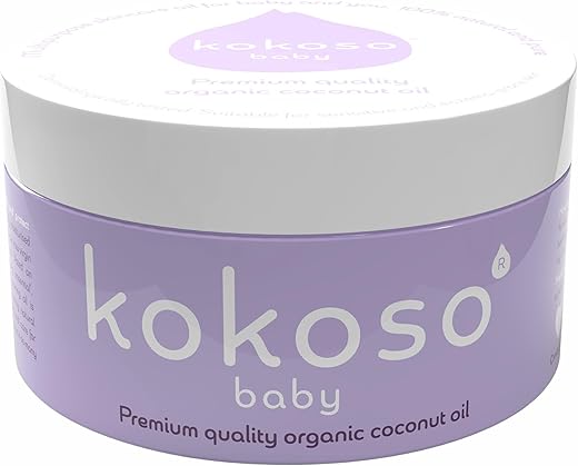 Kokoso - Óleo de Coco Orgânico para Bebês – Hidratante 100% Natural para Massagem, Pele Seca, Sensível e Normal do Bebê – 168g