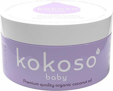 Kokoso - Óleo de Coco Orgânico para Bebês – Hidratante 100% Natural para Massagem, Pele Seca, Sensível e Normal do Bebê – 168g