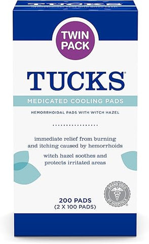 Pads Refrescantes Medicados, 200 Unidades – Almofadas de Hamamélis para Áreas Sensíveis, Limpeza e Proteção contra Irritação - TUCKS