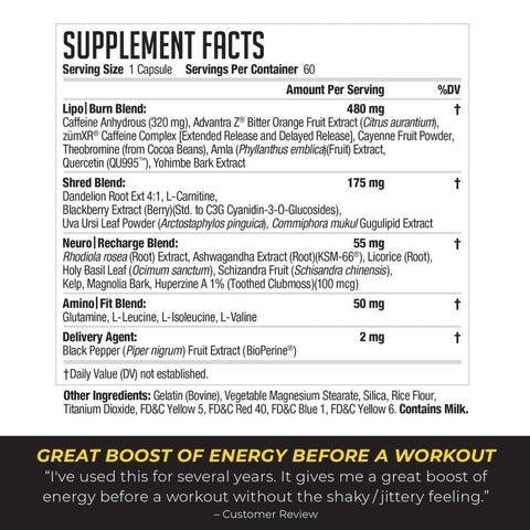 LIPORUSH - NDS Nutrition XT – Termogênico Super Concentrado com L-Carnitina | Queime gordura e aumente a energia | 60 cápsulas