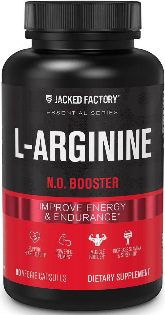 L Arginine Nitric Oxide Booster 1500mg – Pré-treino de L-Arginina Silicato Patenteado para Crescimento Muscular, Bombas, Vascularidade e Energia – 90 Cápsulas Vegetarianas - Jacked Factory