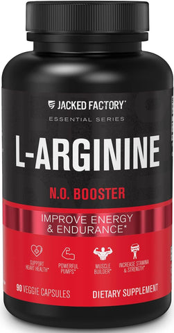 L Arginine Nitric Oxide Booster 1500mg – Pré-treino de L-Arginina Silicato Patenteado para Crescimento Muscular, Bombas, Vascularidade e Energia – 90 Cápsulas Vegetarianas - Jacked Factory