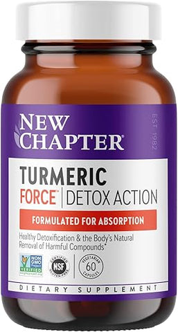 New Chapter - Novo Capítulo Suplemento de Cúrcuma Detox Diário Turmeric Force Ação Detox com Chá Verde Gengibre Sem Necessidade de Pimenta Preta Ingredientes Não-OGM Cápsula Vegetariana, 60 Unidades