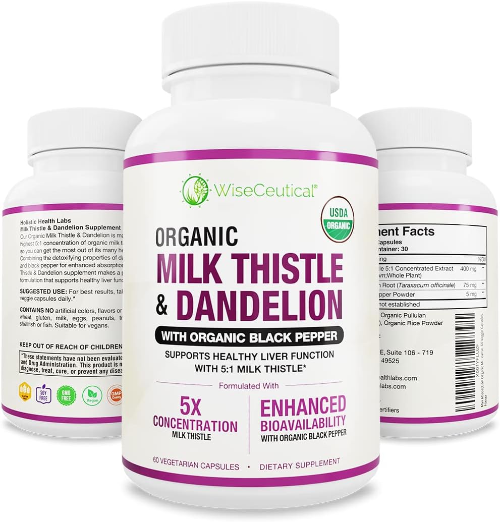 Wiseceutical - Leite de Cardo Orgânico USDA de Máxima Absorção – Extrato Concentrado 5:1 Potente (2000mg de Força)