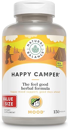 Happy Camper – Suplemento de Suporte ao Bom Humor – Cápsulas de Gotu Kola, Flor da Paixão e Kava Kava – Garantia de 60 Dias – 75 Porções, 150 VegCaps - Natural Balance