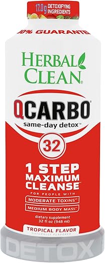 QCarbo32 Bebida Detox Premium Same-Day, Sabor Tropical, 17.03g Forte (32 ml) - Herbal Clean