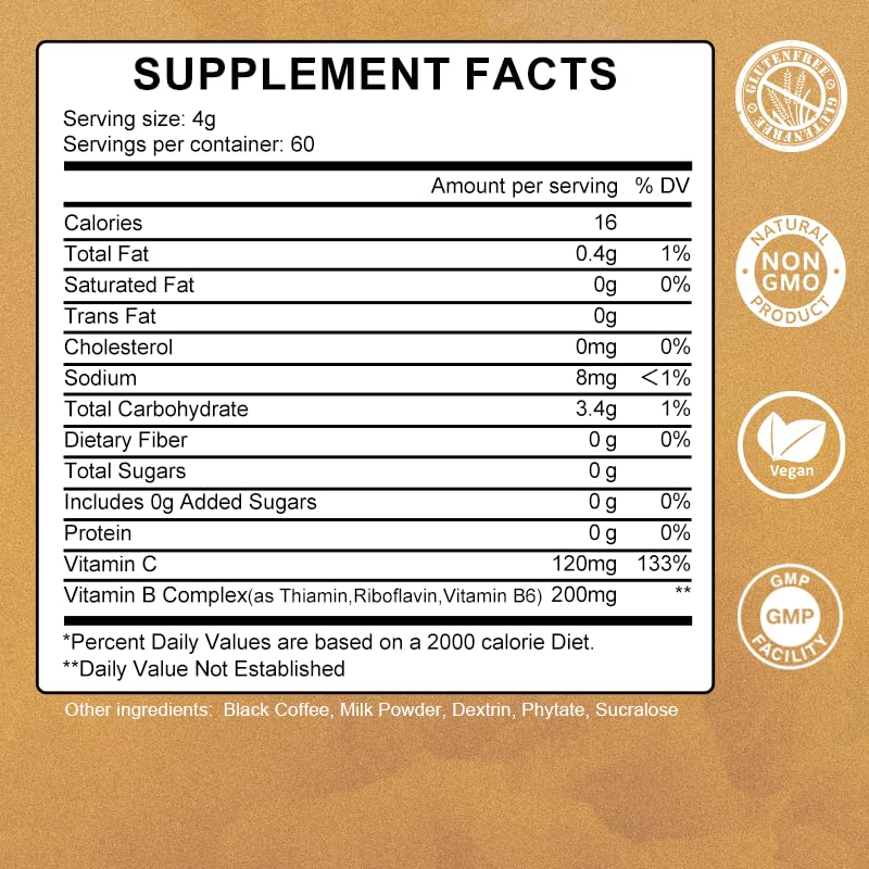 Generic - Café Instantâneo Super B Vitamin, Pó de Café com Alta Potência de Vitaminas B e C, Energia e Suporte ao Sistema Imunológico