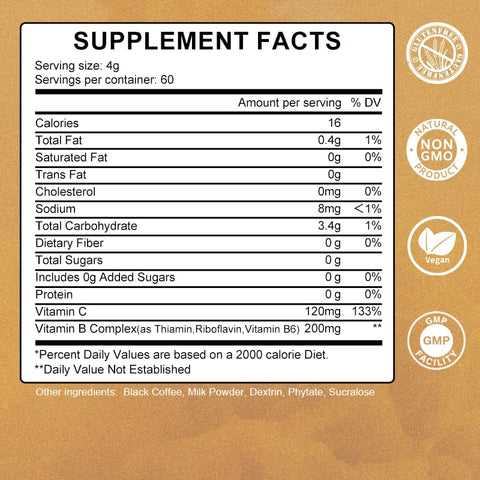 Generic - Café Instantâneo Super B Vitamin, Pó de Café com Alta Potência de Vitaminas B e C, Energia e Suporte ao Sistema Imunológico
