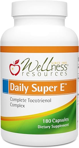 Daily Super E – Tocotrienóis de Espectro Completo Superior – Alto em Gama, Delta e Alfa (180 Cápsulas) - Wellness Resources