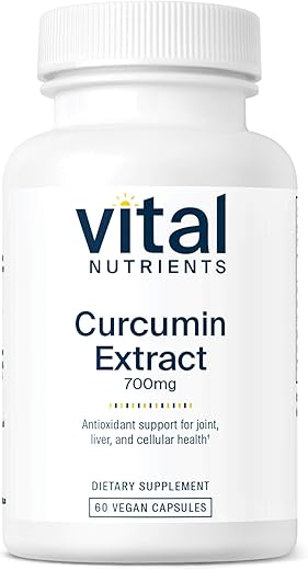 Curcumin Extract 700mg | Suplemento Vegano de Curcumina com Extrato de Pimenta Preta | Suporte Antioxidante para Articulações, Fígado e Saúde Celular | Livre de Glúten, Laticínios, Soja - Vital Nutrients