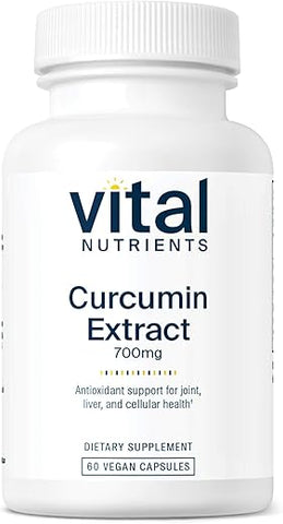 Curcumin Extract 700mg | Suplemento Vegano de Curcumina com Extrato de Pimenta Preta | Suporte Antioxidante para Articulações, Fígado e Saúde Celular | Livre de Glúten, Laticínios, Soja - Vital Nutrients