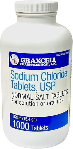 Graxcell - Tabletes de Cloreto de Sódio 1g | Pílulas de Sal Eletrólito para Síndrome de POTS e Suporte à Disautonomia | Reidratação Rápida, Ingredientes Naturais | (15,4g) | 1000 Unidades | Fabricado nos EUA