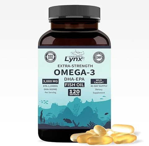 Leaping Lynx - Óleo de Peixe Ômega-3 3000mg – 1200mg EPA | Alta Potência | Marca Omega-3 | 120 Cápsulas