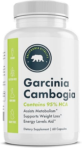 California Vitality - Garcinia Cambogia 95% HCA 60 Cápsulas com Cromo – Fabricado nos EUA, Vegano, Não-OGM, Sem Glúten e Sem Laticínios | Garcinia Cambogia 95% HCA 60 Cápsulas com Cromo – EUA, Vegano, Não-OGM, Sem Glúten e Sem Laticínios