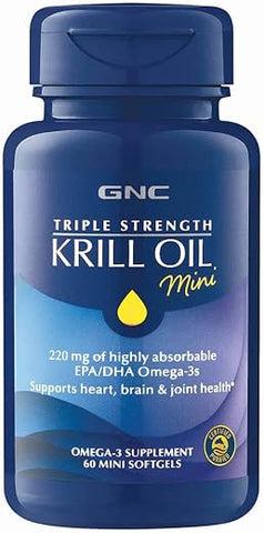 Óleo de Krill Mini Triplo Forte, 60 Softgels, para Saúde das Articulações, Pele, Olhos e Coração - GNC