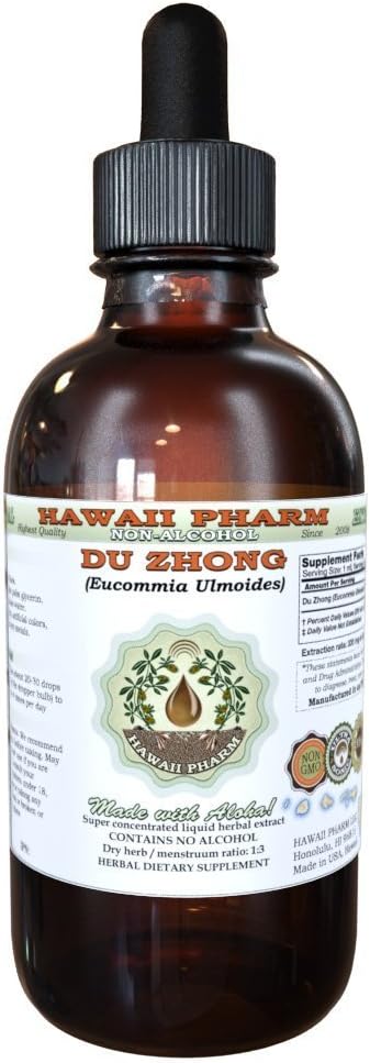 Du Zhong Extrato Líquido Sem Álcool, Du Zhong, Eucommia (Eucommia Ulmoides) Casca Glicerito Hawaii Pharm Herbal Natural 60 ml