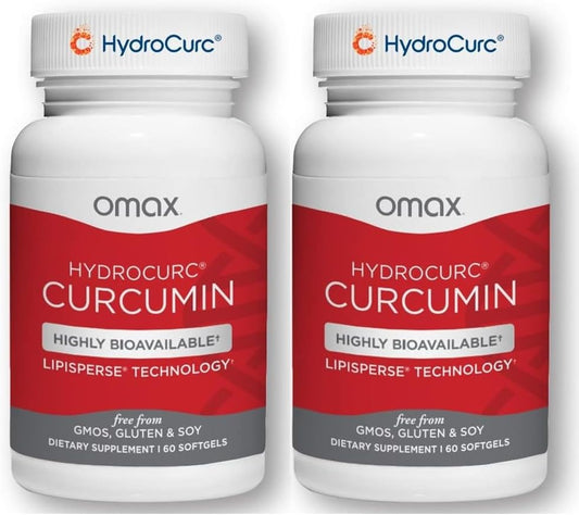 2 Pack – HydroCurc Cápsulas de Curcumina de Cúrcuma com MCT Oil Nanopartícula Altamente Bioacessível para Potência – 60 Cápsulas - Omax3