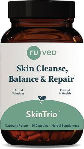 R-U VED - Ruved SkinTrio: Suplemento Ayurvédico para Pele Clara, Calma e Radiante, Suporte para Desintoxicação e Digestão com Neem, 60 Cápsulas Vegetarianas