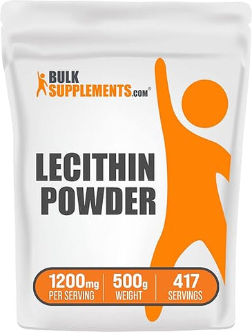 com Pó de Lecitina de Soja – Suplemento de Lecitina, Pó de Lecitina 1200mg – Grau Alimentício, Sem Glúten, 1200mg por Porção, 500g (1.1 lbs) (Embalagem de 1) - BulkSupplements