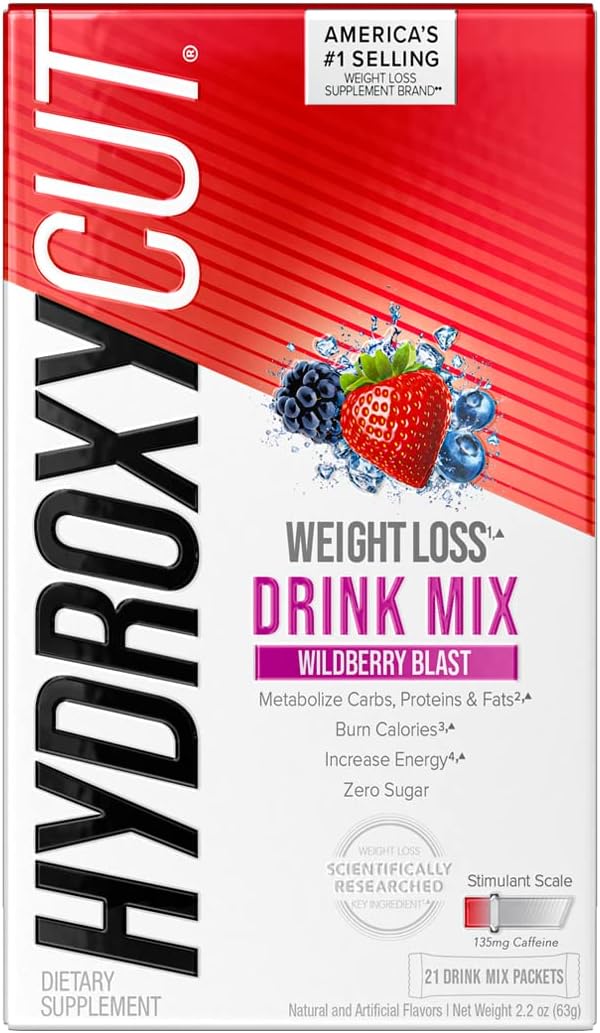 Drink Mix Wildberry Blast – 21 Pacotes de Viagem – Zero Calorias, Zero Açúcar – Acelera o Metabolismo, Queima Calorias, Aumenta a Energia – Para Mulheres - Hydroxycut