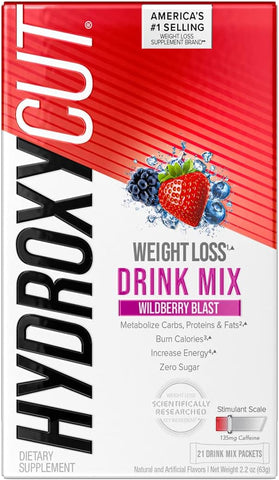 Drink Mix Wildberry Blast – 21 Pacotes de Viagem – Zero Calorias, Zero Açúcar – Acelera o Metabolismo, Queima Calorias, Aumenta a Energia – Para Mulheres - Hydroxycut