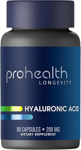 ProHealth - Suplemento Ácido Hialurônico, 200mg por Porção, 90 Cápsulas | Suporte Clínico para Envelhecimento Saudável