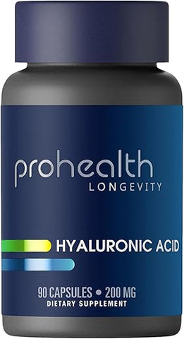 ProHealth - Suplemento Ácido Hialurônico, 200mg por Porção, 90 Cápsulas | Suporte Clínico para Envelhecimento Saudável