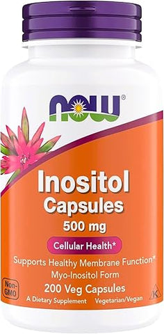 NOW Foods - Now Foods Inositol 500 mg – Fórmula Superior de Mio Inositol para Função Membranar Saudável, Saúde Celular – Suporte para Mulheres – Kosher, Adequado para Veganos – 200 Cápsulas Vegetarianas
