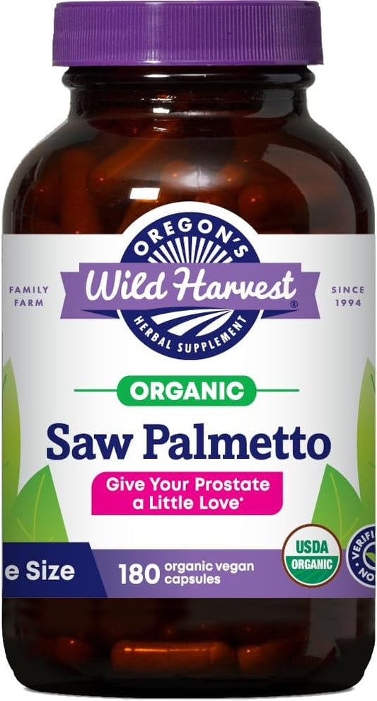 Oregon's Wild Harvest - Oregon’s Wild Harvest – Saw Palmetto Orgânico Certificado, 180 Cápsulas