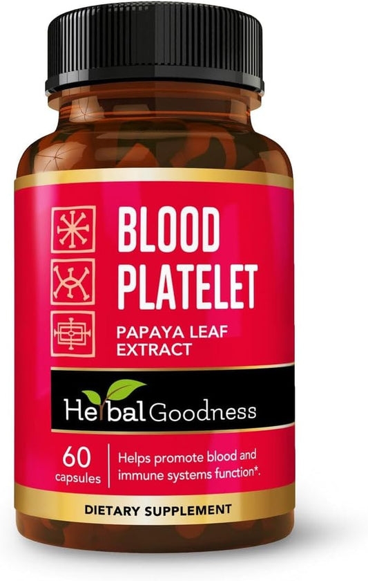 Cápsulas de Folha de Mamão Herbal Goodness – 60/600mg 20x Potência – Suporte a Plaquetas Sanguíneas, Medula Óssea, Imunidade – Fórmula de Limpeza Sanguínea – Remédio Herbal – Fabricado nos EUA
