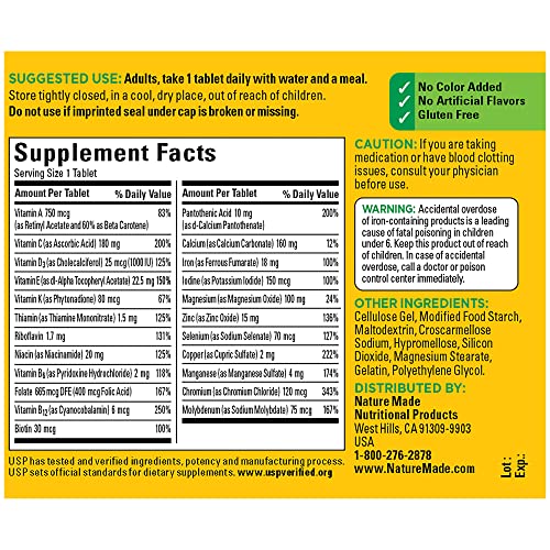 Multivitaminas com Ferro – Suporte Nutricional Diário para Mulheres e Homens, 130 Comprimidos, 130 Dias de Suprimento - Nature Made