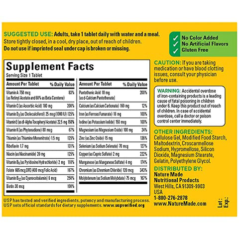 Multivitaminas com Ferro – Suporte Nutricional Diário para Mulheres e Homens, 130 Comprimidos, 130 Dias de Suprimento - Nature Made