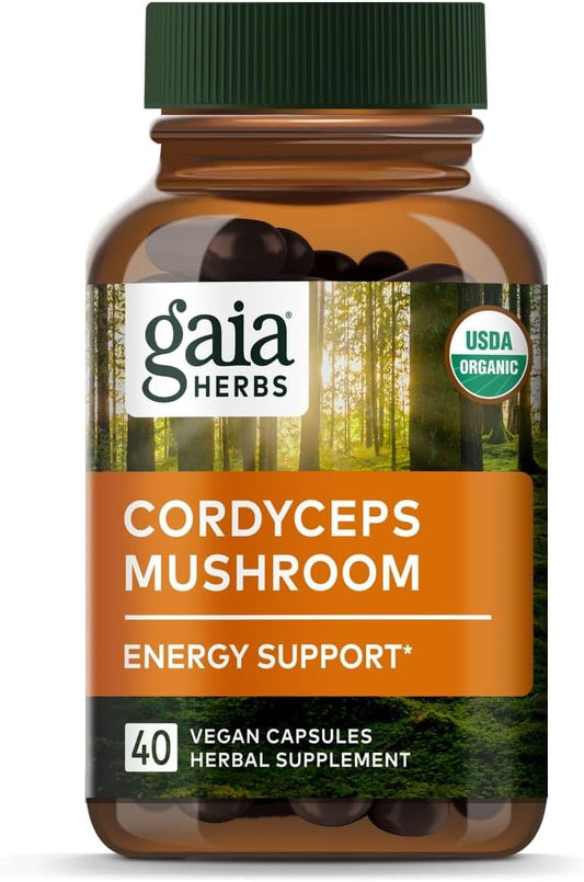 Cordyceps Mushroom – Suplemento de Energia para Sustentar Energia, Resistência e Stamina – com Cordyceps Mushroom Orgânico – 40 Cápsulas Líquidas Veganas de Fitoterapia - Gaia Herbs