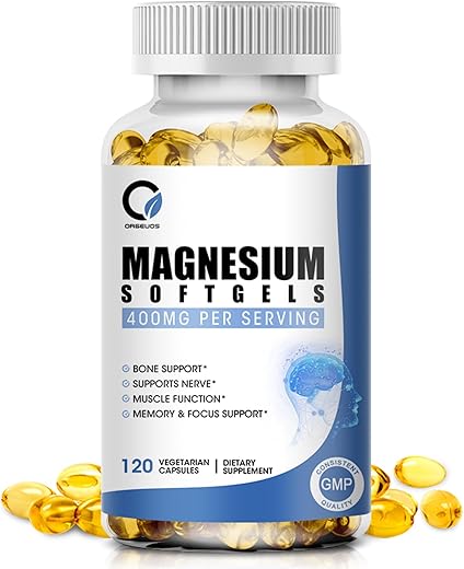 ORGEUOS - Cápsulas de Magnésio Glicinato, Alta Absorção de Magnésio Glicinato 400mg com Vitamina B6