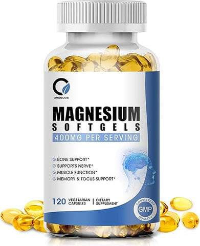 ORGEUOS - Cápsulas de Magnésio Glicinato, Alta Absorção de Magnésio Glicinato 400mg com Vitamina B6