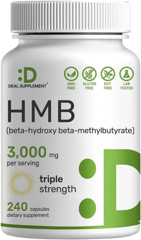 HMB Ultra Forte 3.000mg por Porção, 240 Cápsulas | Testado por Terceiros | Suporta o Crescimento e Retenção Muscular - DEAL SUPPLEMENT