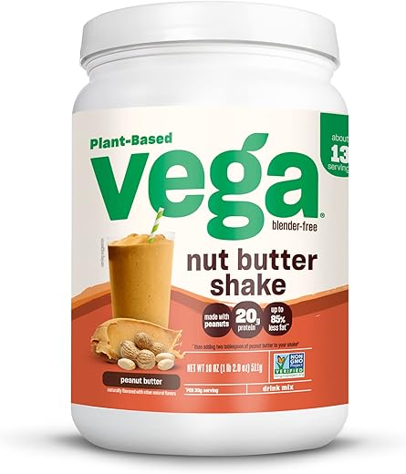Nut Butter Shake, Manteiga de Amendoim – Pó de Proteína Vegana, 20g Proteína, Ingredientes Naturais, Sem Açúcar Adicionado, 617g - Vega