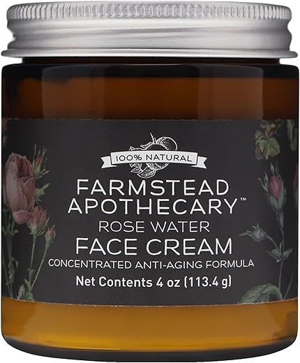 Creme Facial de Água de Rosas Anti-Envelhecimento 100% Natural Farmstead Apothecary 120ml