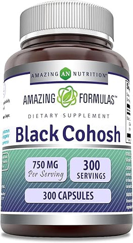 Amazing Nutrition - Amazing Formulas Black Cohosh | 750 mg | 300 Cápsulas | Não-OGM | Sem Glúten | Fabricado nos EUA