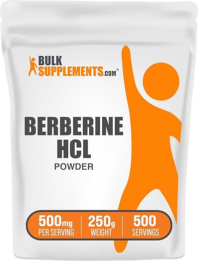 com Pó de Berberina HCl – Suplemento de Berberina, 500mg por Porção, Livre de Glúten, 250g (Pack de 1) - BulkSupplements