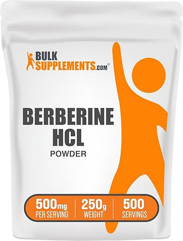 com Pó de Berberina HCl – Suplemento de Berberina, 500mg por Porção, Livre de Glúten, 250g (Pack de 1) - BulkSupplements