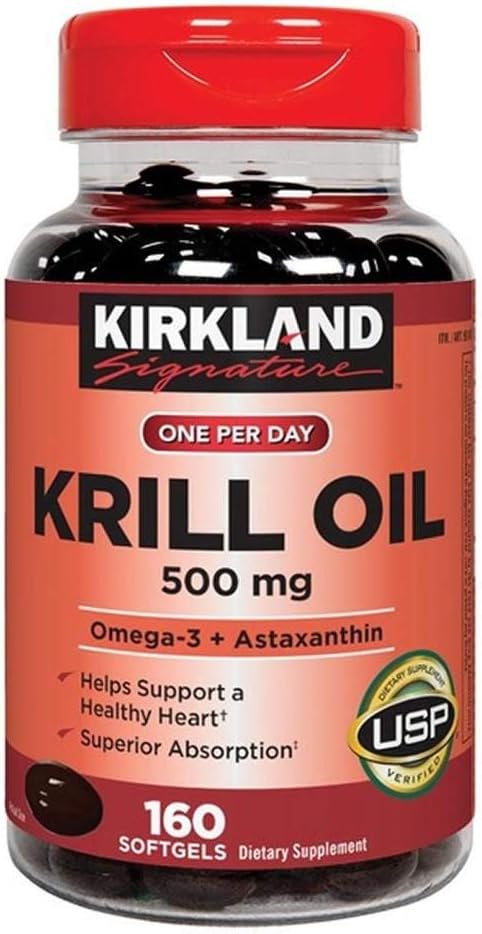 KIRKLAND - Kirkland Signature Óleo de Krill 500 mg, 160 Cápsulas – Ômega 3, EPA, DHA | Saúde e Bem-Estar