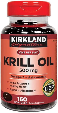 KIRKLAND - Kirkland Signature Óleo de Krill 500 mg, 160 Cápsulas – Ômega 3, EPA, DHA | Saúde e Bem-Estar