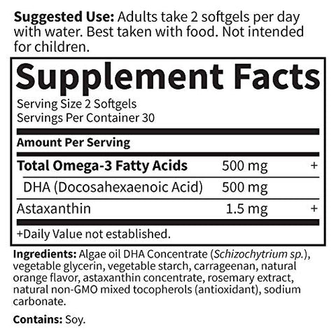 Minami Algae Omega 3 Vegan DHA – Ômega-3 Vegano à base de Algas, Sabor Laranja, 500mg Óleo de Algas Veganas com DHA, Rico em Astaxantina, Sem Sabor Residual, 60 cápsulas - Garden of Life