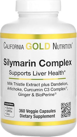 California Gold Nutrition - Complexo de Saúde Hepática com Silimarina, Extrato de Cardo Mariano com Curcumina, Alcachofra, Dente-de-leão, Gengibre, Pimenta Preta, Desintoxicação Sinérgica do Fígado – Marca: Silymarin