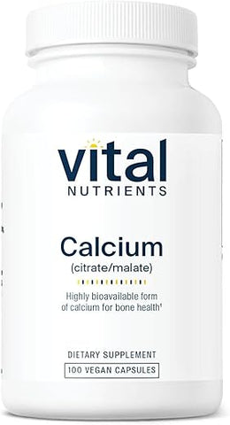 Complexo de Citrato e Malato de Cálcio 150mg | Suplemento Vegano | Suporte à Força Óssea, Muscular e Cardiovascular* | Livre de Glúten, Laticínios e Soja | 100 Cápsulas - Vital Nutrients