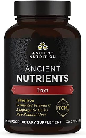 Suplemento de Ferro Ancient Nutrition, 18mg por Porção, Suporte contra Fadiga e Estresse, Ervas Adaptogênicas, Ativado por Enzimas, Paleo
